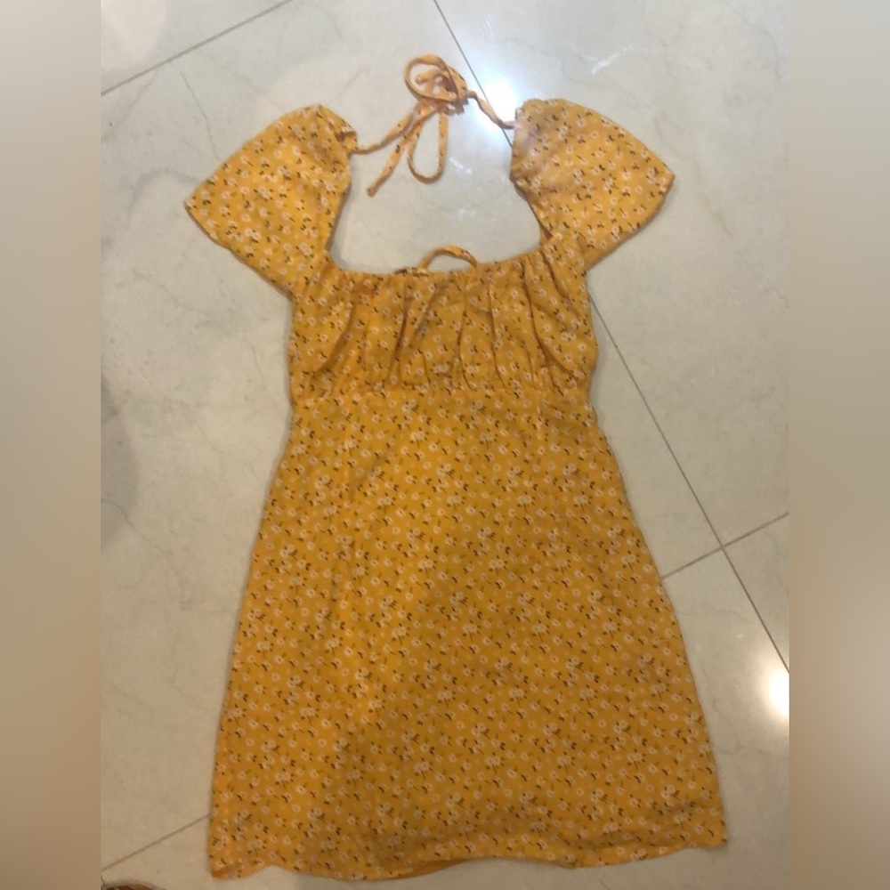 Floral Yellow Dress with Tie Straps